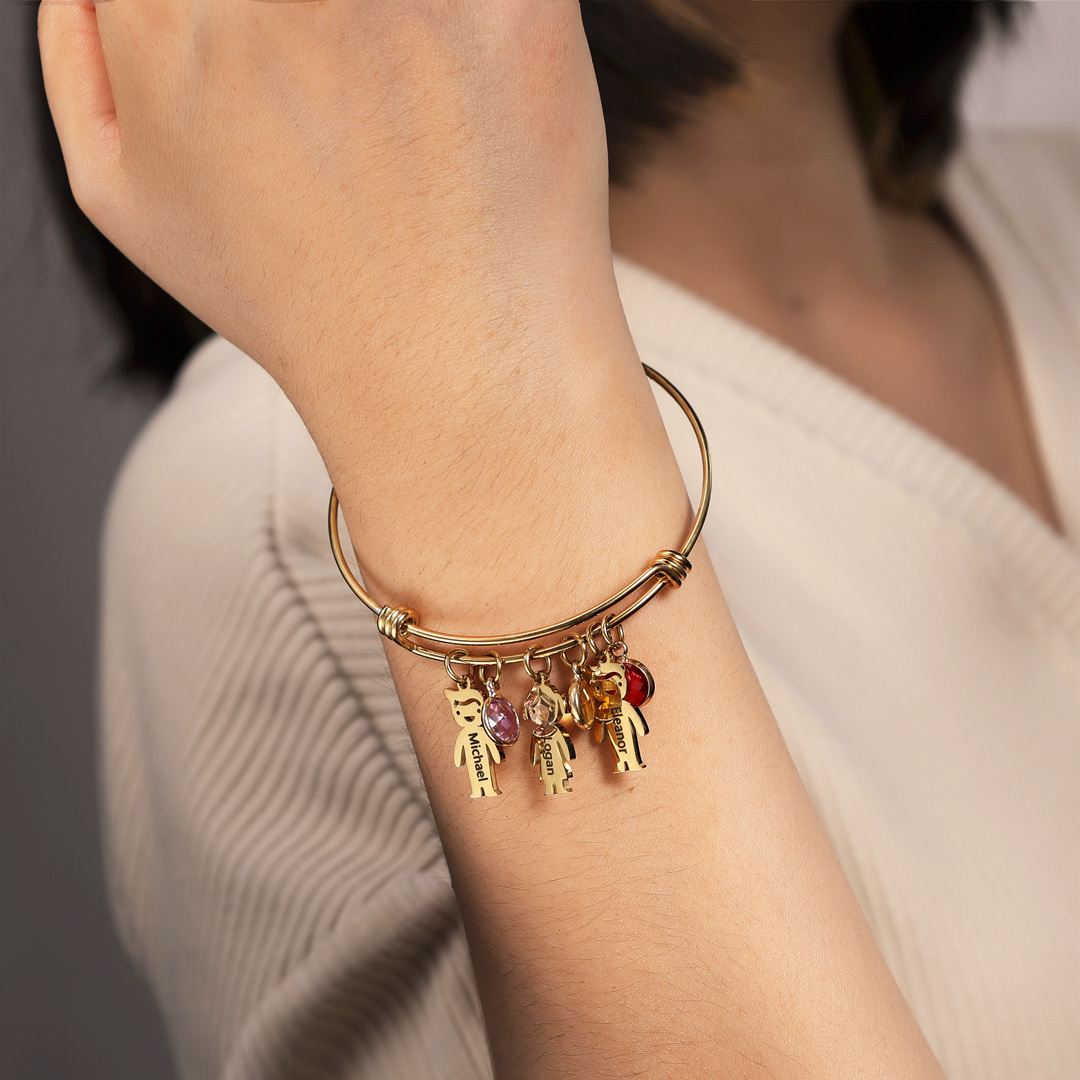 Bracelet Personnalisé pour Enfant avec 3 Noms et Pierres de Naissance | Cadeau Unique