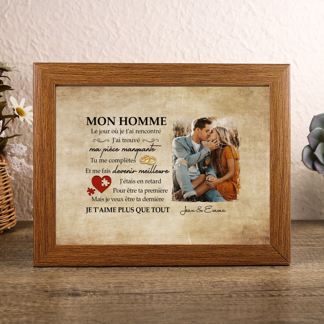 Cadre en bois de Saint-Valentin 2 Prénoms personnalisé avec photo | Je
