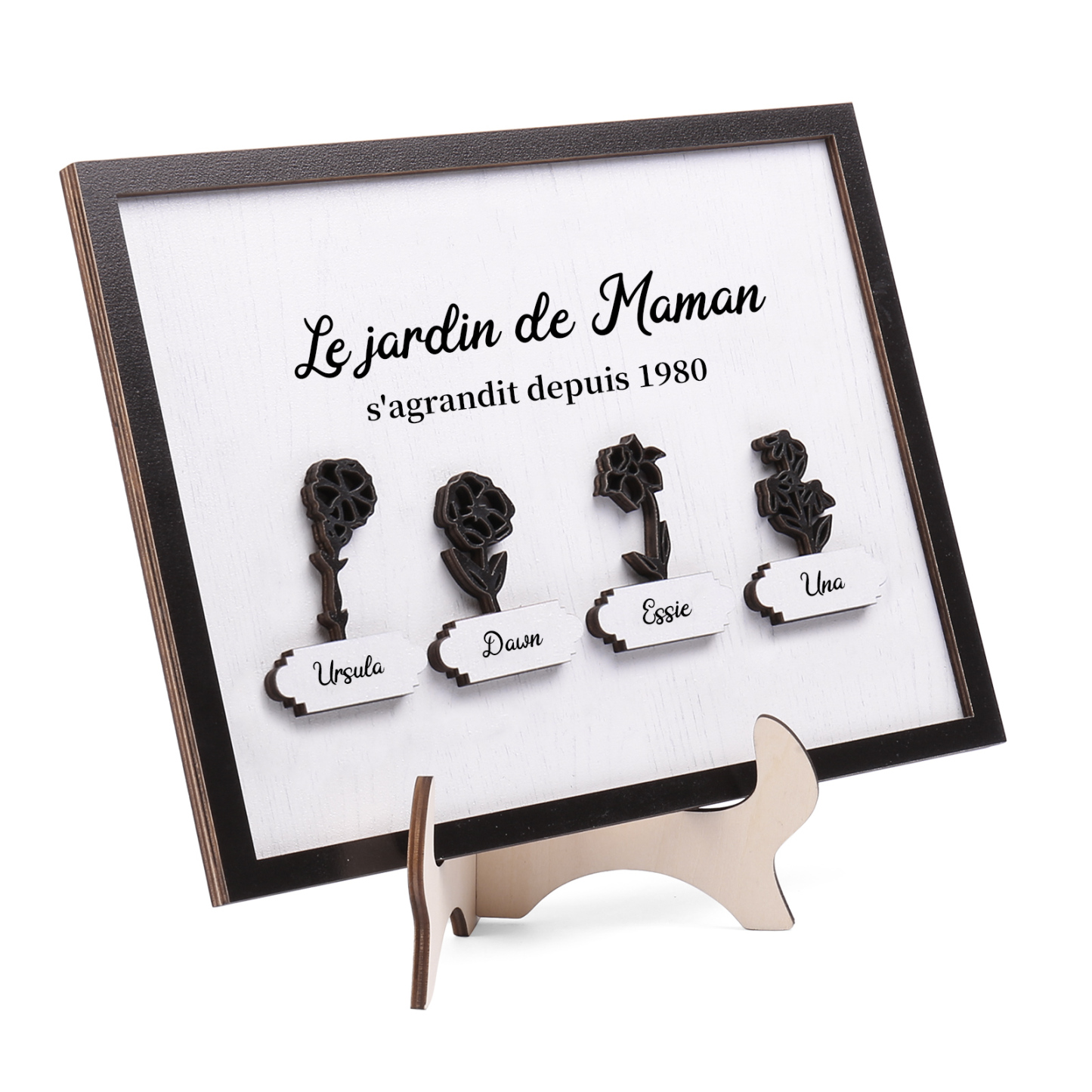 À ma Maman - Décoration en bois Fleurs 4 Prénoms Personnalisés avec Fleurs de naissance Ornement pour Famille