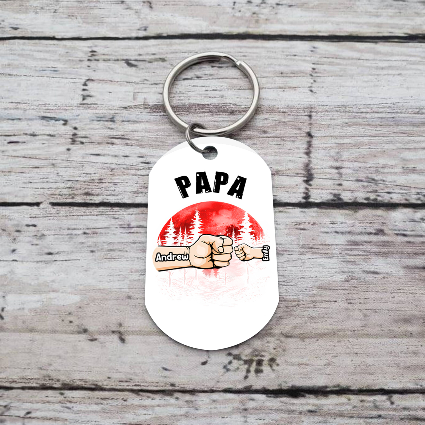 À Papa/Papi - Porte-Clés Poings 2 Prénoms Personnalisés