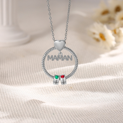 À ma Maman - Collier Pendentif 2 Prénoms Personnalisés avec Pierre de naissance