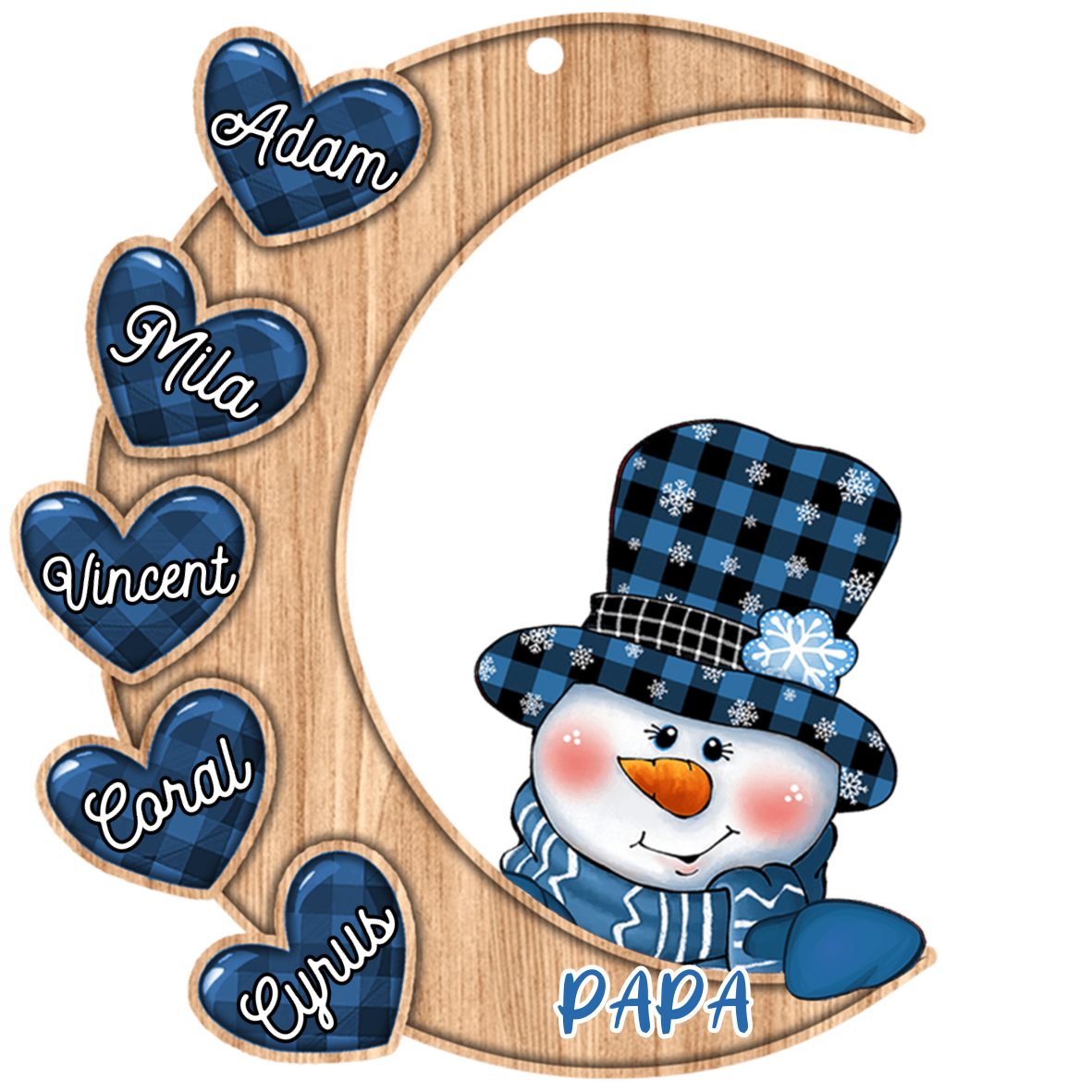 Ornements de Noël en Bois 2-13 Prénoms Personnalisés Lune et Bonhomme de Neige