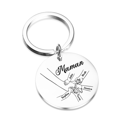 À ma Maman - 1-6 Noms Porte-Clés Rond en Inox Personnalisés pour Famille