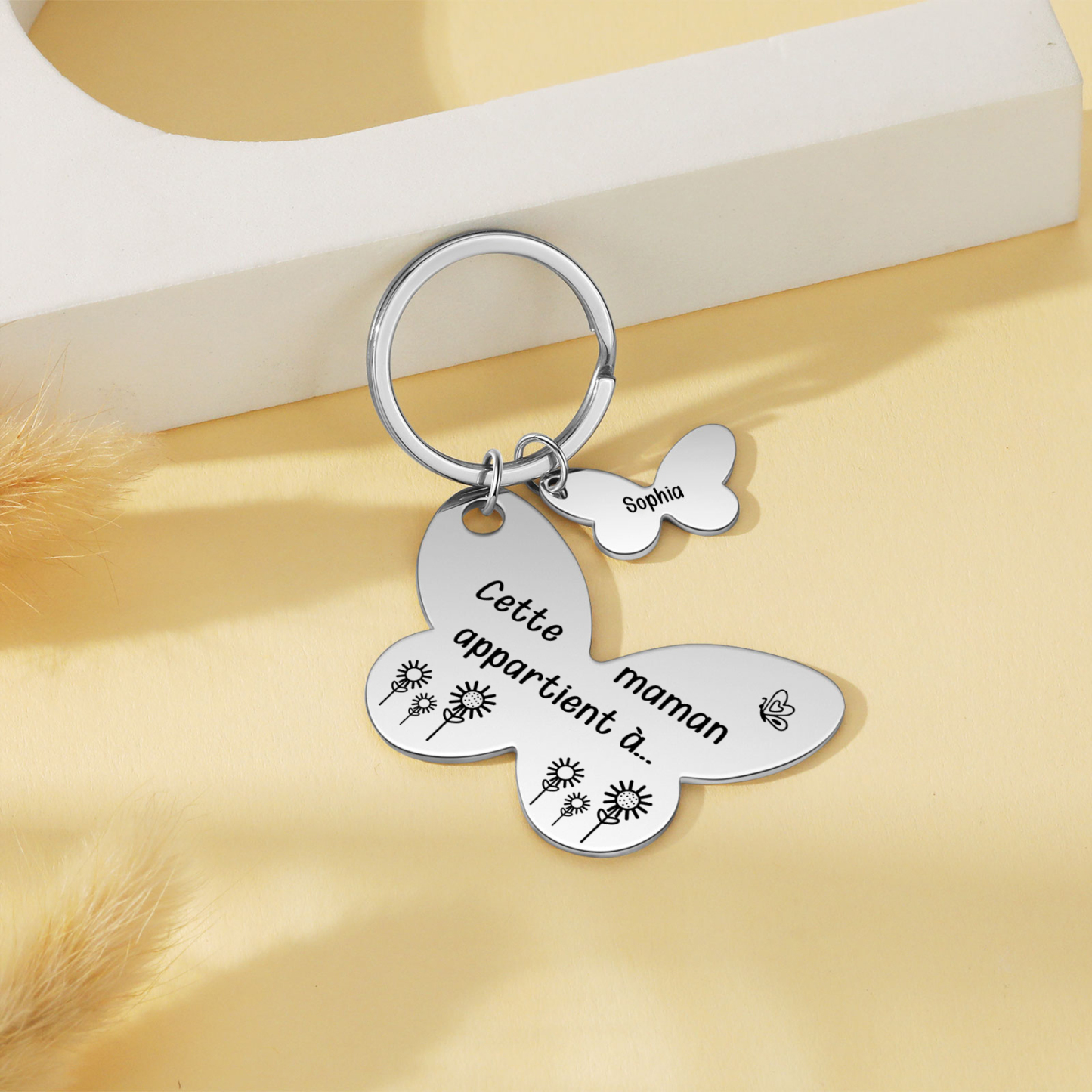 À Maman/Mamie - Porte-Clés Papillon 1 Prénom Personnalisé avec Texte