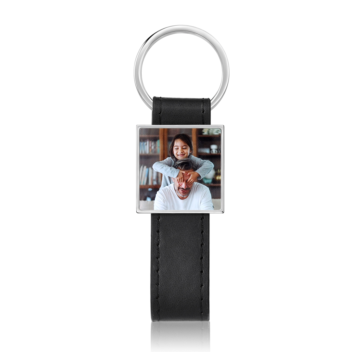 Porte-Clés Cuir PU Carré Photo Personnalisée Porte-Clés Homme