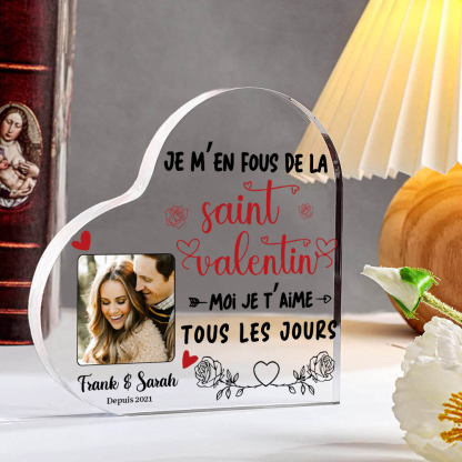 Plaque Acrylique en Forme de Cœur 2 Prénoms Personnalisés avec Photo et Date cadeau pour Saint Valentin