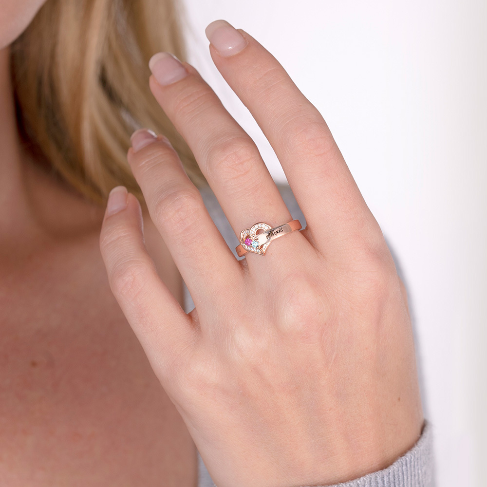 Bague Argent 925 1 Prénom Personnalisé avec 1 Pierre de Naissance