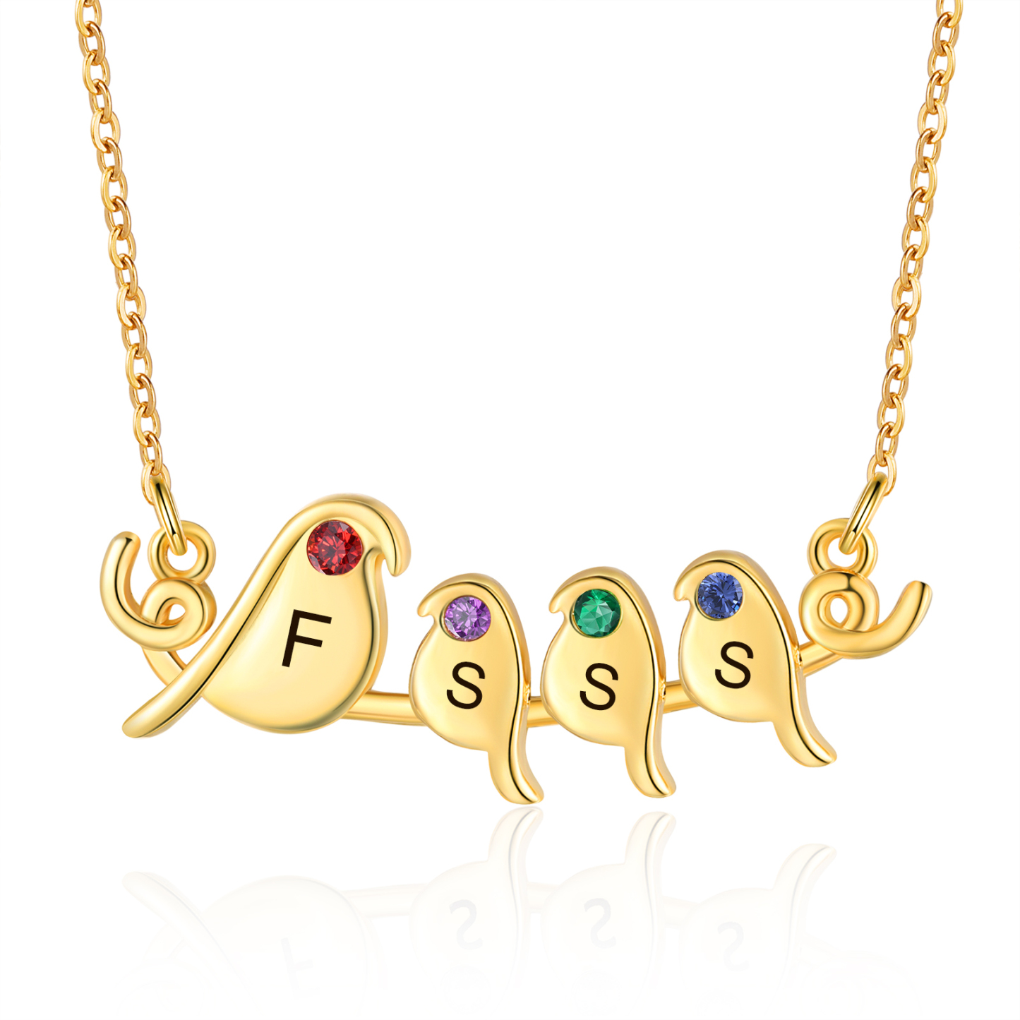 Collier Petit Oiseau 4 Lettres et Pierres de Naissance Personnalisés Collier Femmes