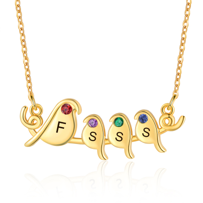 Collier Petit Oiseau 4 Lettres et Pierres de Naissance Personnalisés Collier Femmes