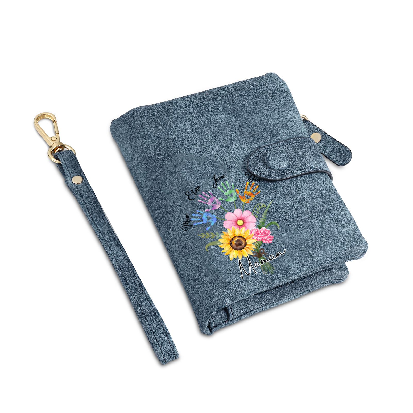 Portefeuille Fleurs 4 Prénoms et 1 Texte Personnalisés Porte-Monnaie Carte pour Femmes