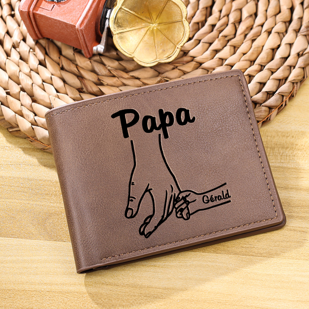 À mon Papa-Portefeuille La Main Dans La Main 1 Prénom Personnalisé Classique Homme Porte-Monnaie Carte | Cadeau Fête des Pères | Jessemade