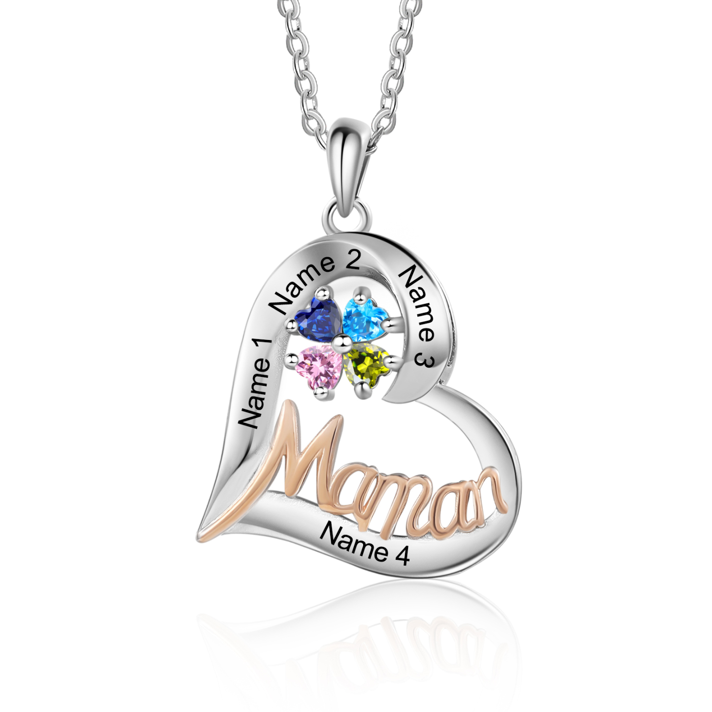 À Ma Maman-Collier Personnalisé Cœur avec 4 Prénoms et 4 Pierres de Naissance|Jessemade
