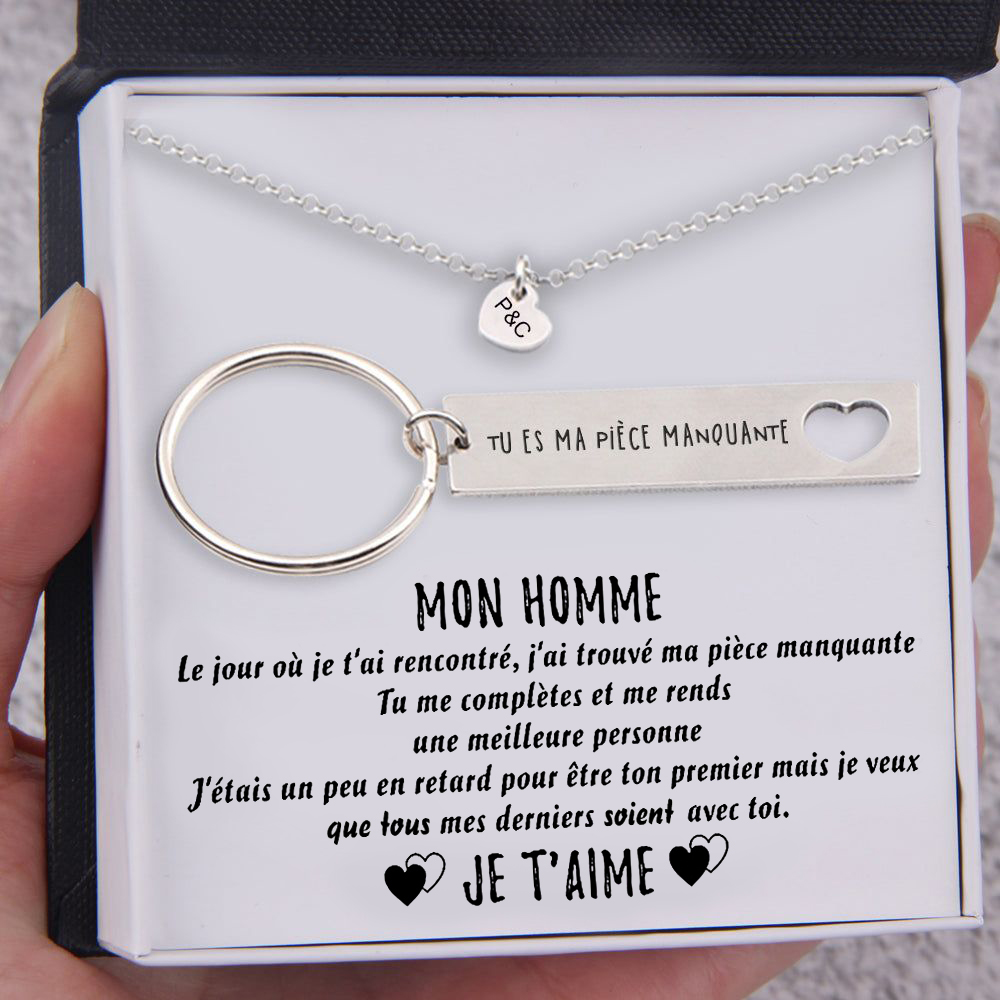 Collier et Porte-Clés Combinaison 2 lettres personnalisé avec texte pour couple