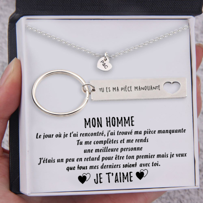 Collier et Porte-Clés Combinaison 2 lettres personnalisé avec texte pour couple
