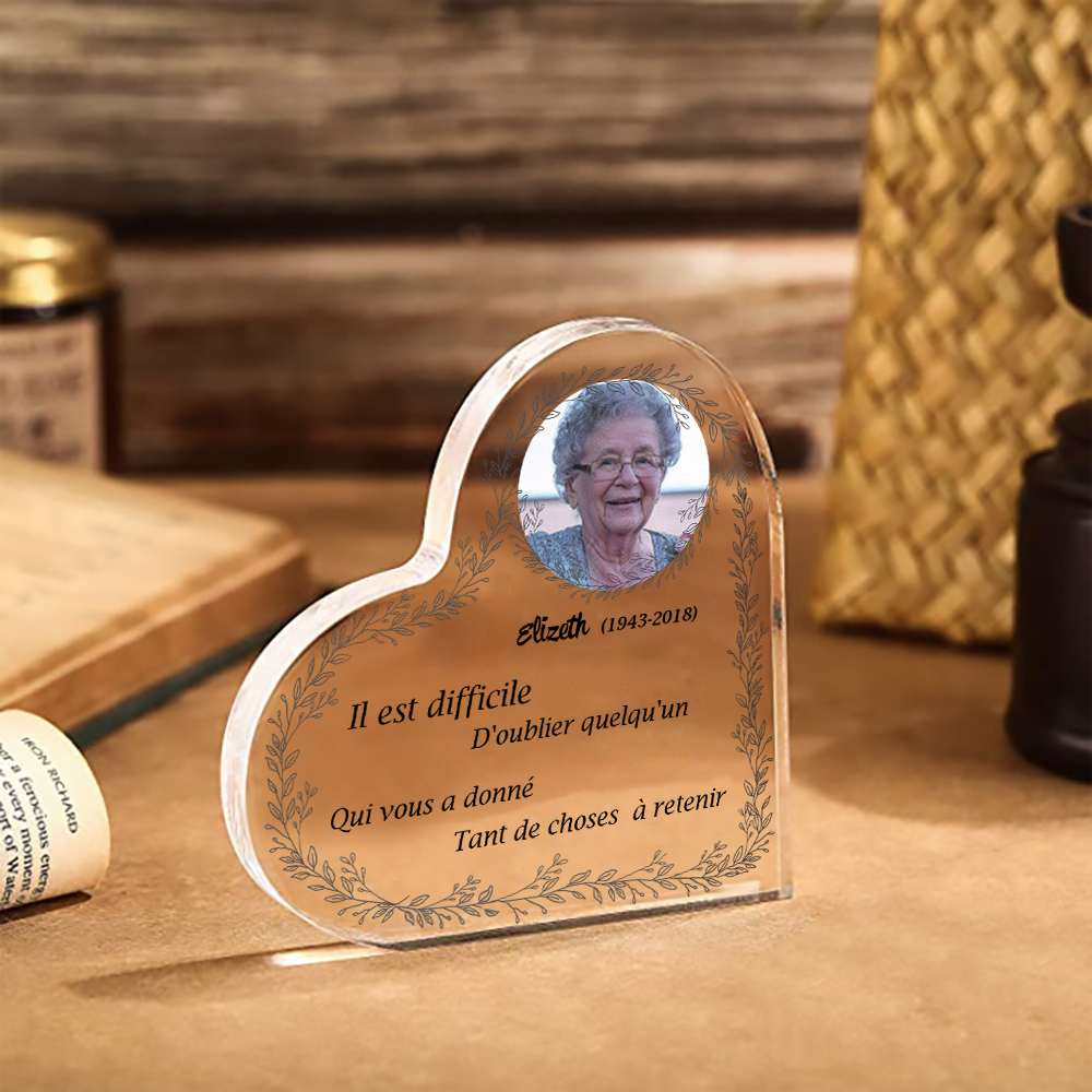 Plaque Acrylique Commémorative en Forme de Cœur Plaque Funéraire 1 Prénom Personnalisé avec Années