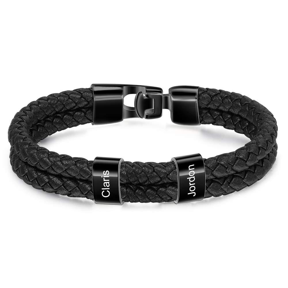 À mon Papa - Bracelet Personnalisé Homme Bracelet Cuir tressé 2 Perles et Prénoms Personnalisé|Jessemade