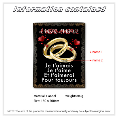 À mon Amour - Plaid Personnalisé Bague 2 Prénoms Personnalisés Couverture en Flanelle pour Couple  | Jessemade