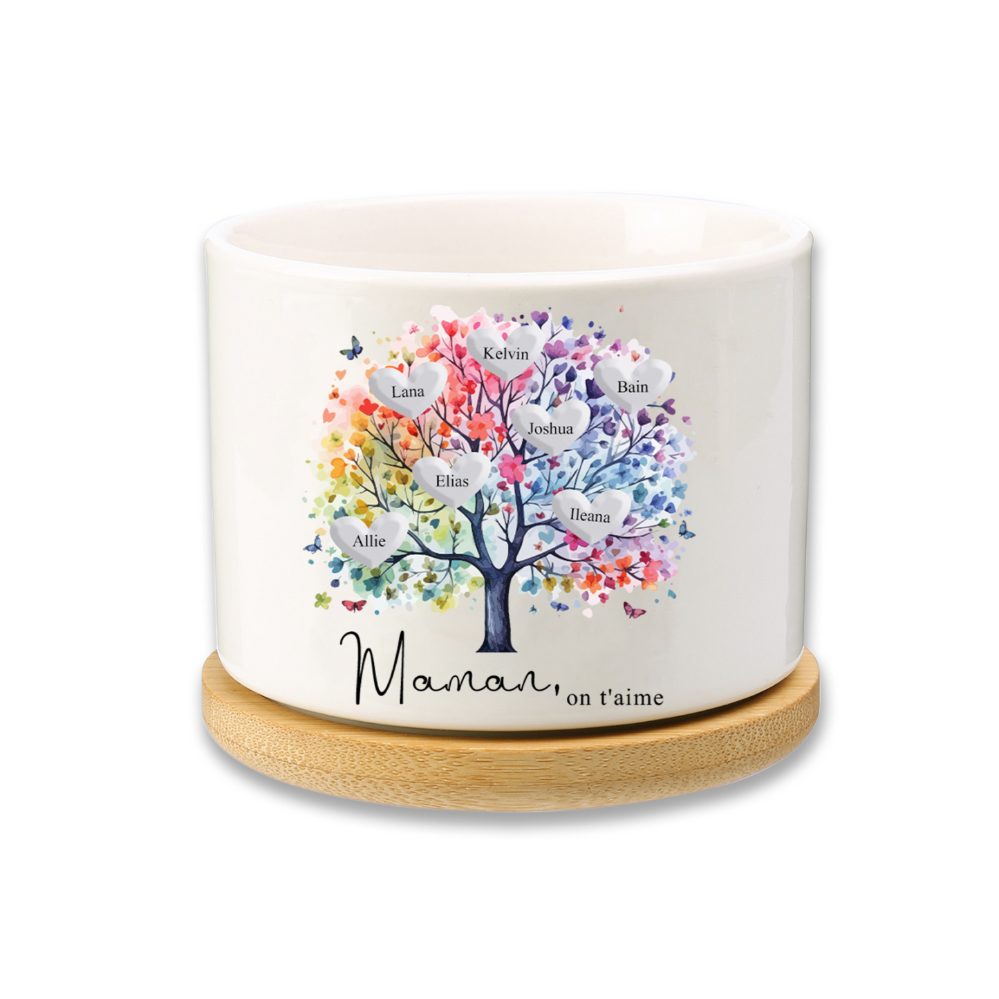 Vase/Pot de Fleurs Arbre 7 Prénoms Personnalisés avec Texte Décoration de la Maison (sans plantes)