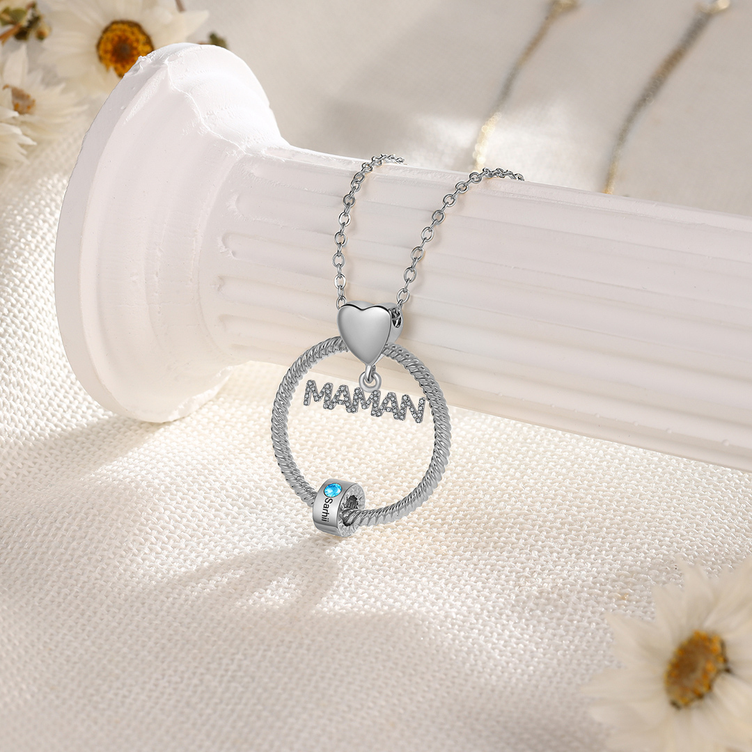 À ma Maman - Collier Pendentif 1 Prénom Personnalisé avec Pierre de naissance