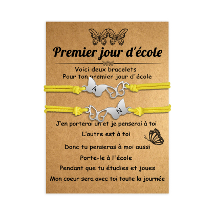 2PCS Bracelet Initiale Papillons 2 Lettres Personnalisées Corde élasti