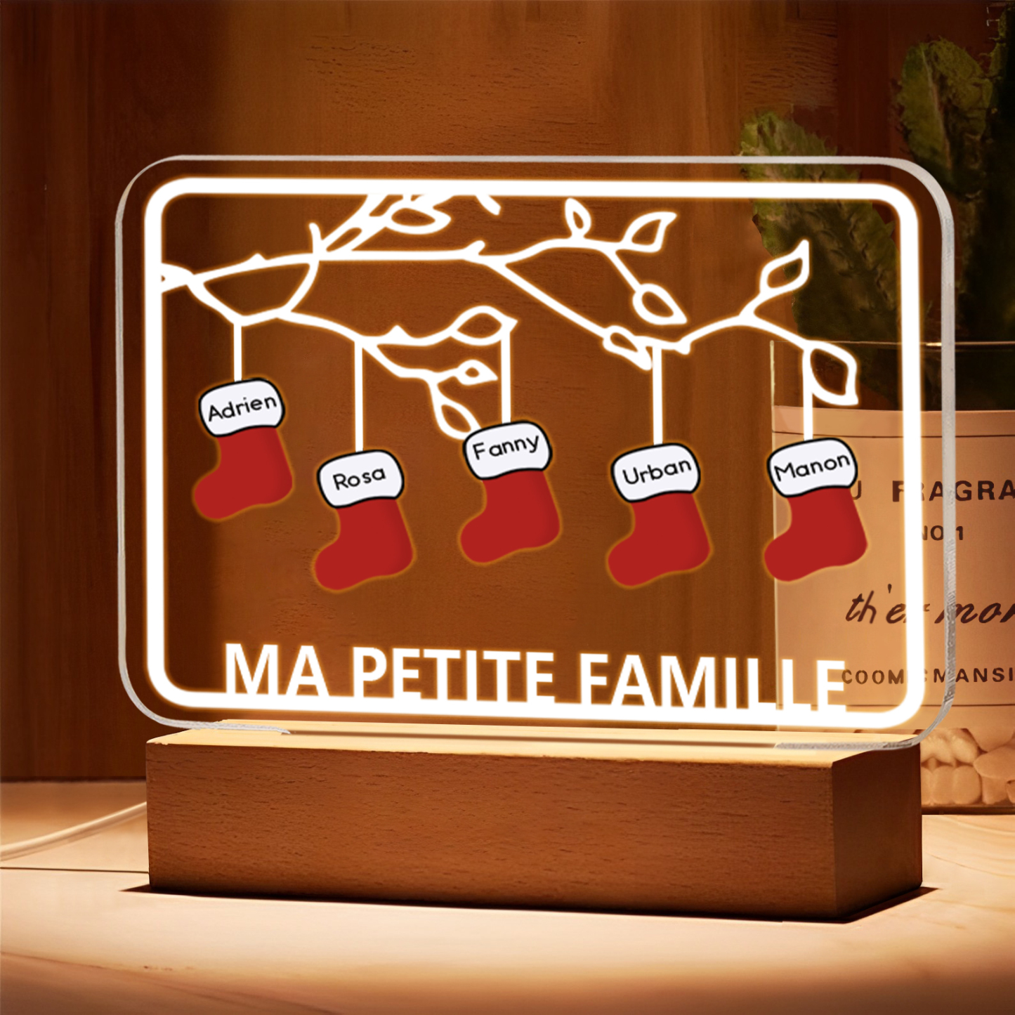 2-8 Noms Lampe de chevet Noël Chaussettes LED Lumières personnalisé avec Texte | Jessemade