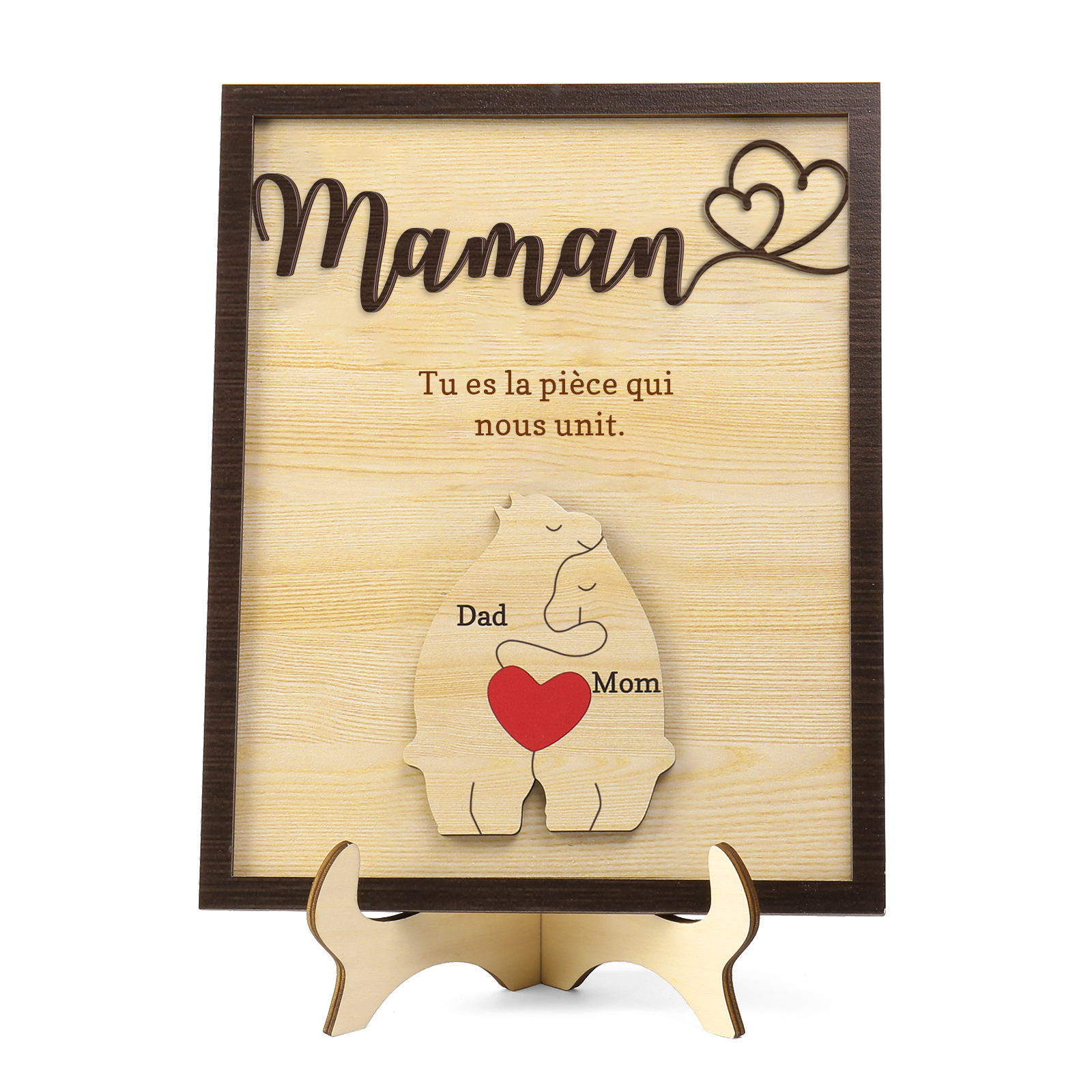 À ma Maman - Décoration en bois Ours 2 Prénoms Personnalisés Ornement pour Famille
