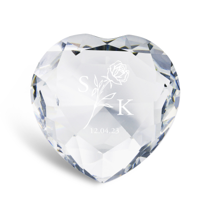 Décoration Cristal Cœur 2 Lettres Personnalisées avec Date pour Couple