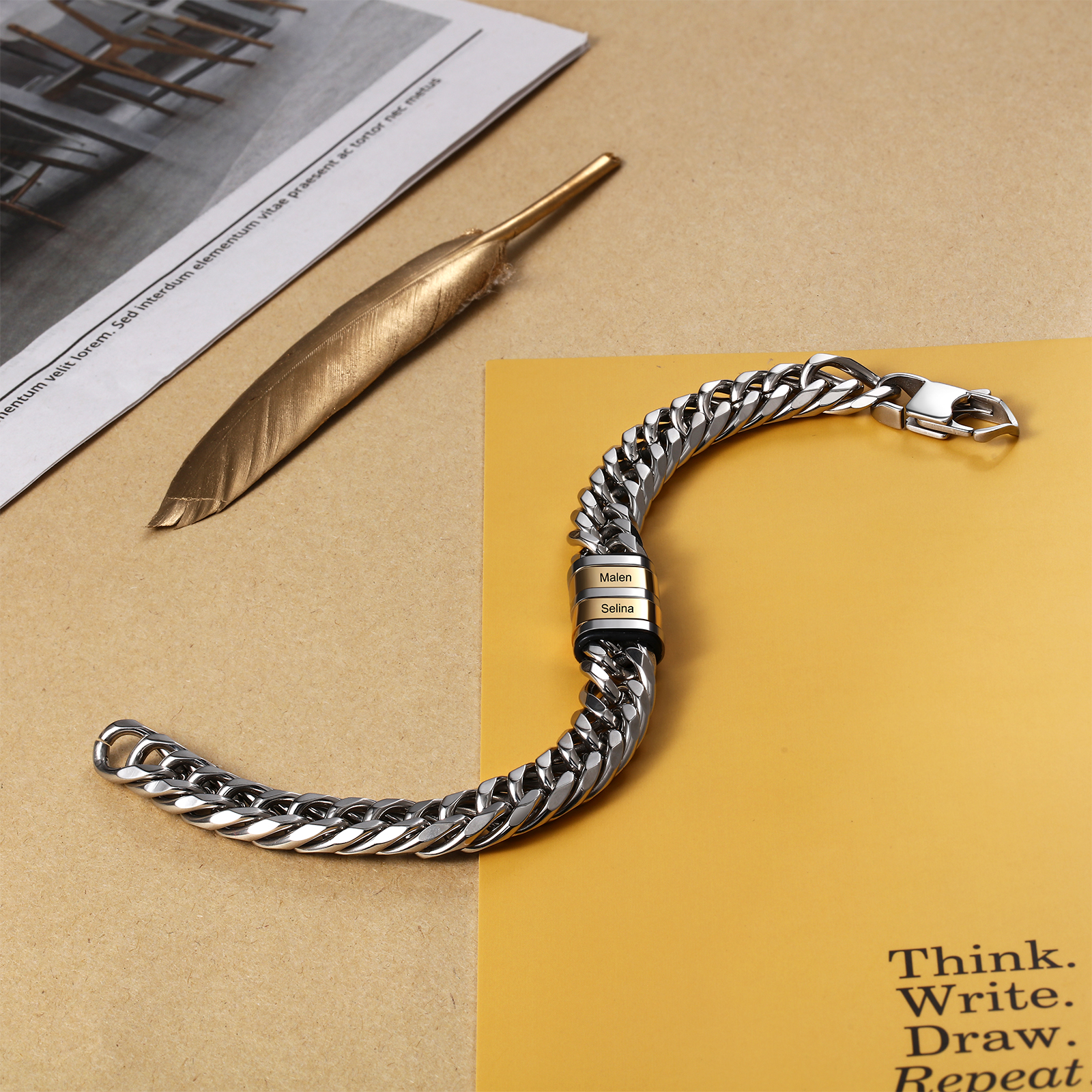 Bracelet Gourmette en acier inoxydable 2 Prénom Personnalisé Bracelet Homme | Cadeau Fête des Pères | Jessemade