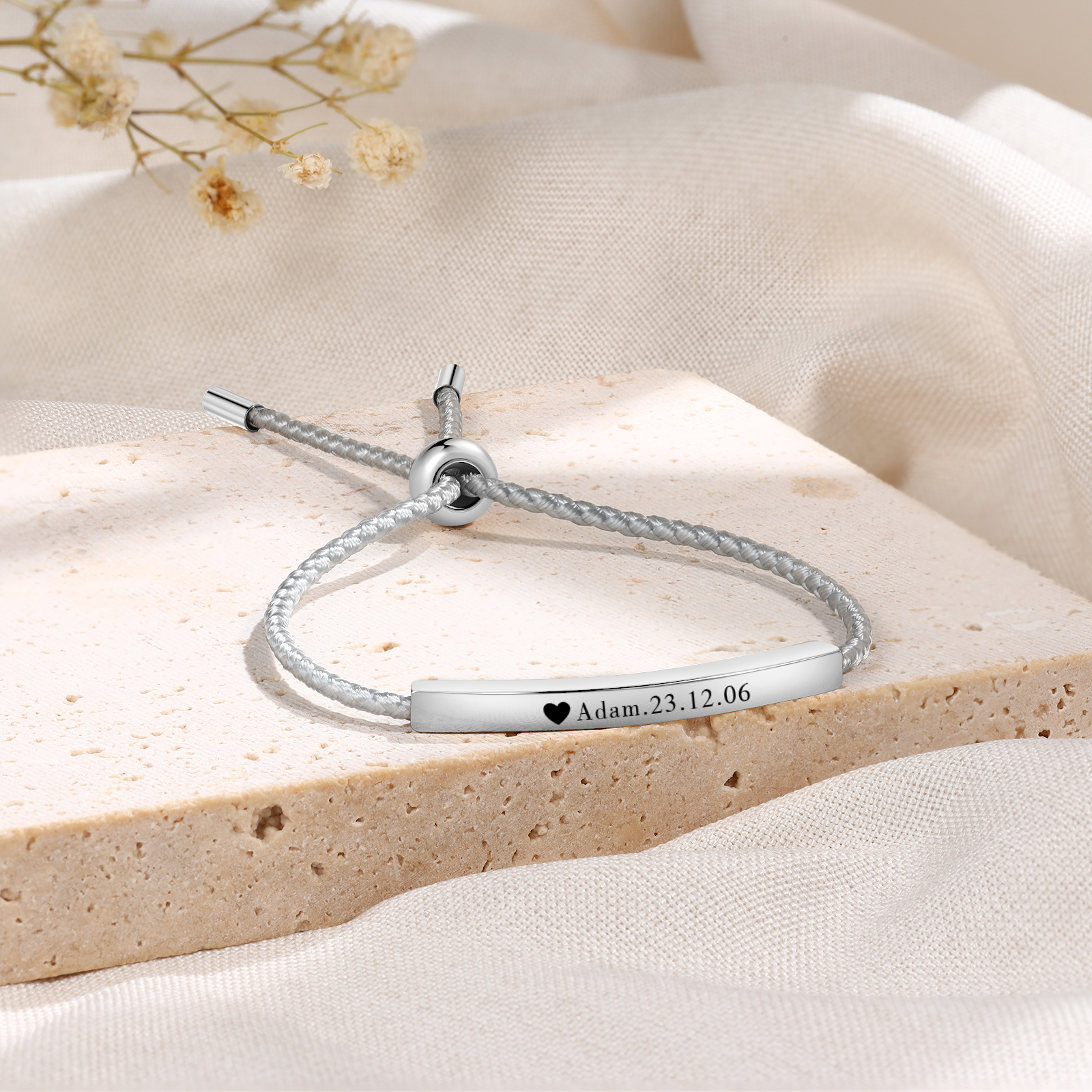 Bracelet 1 Prénom et Date Personnalisés pour Couple