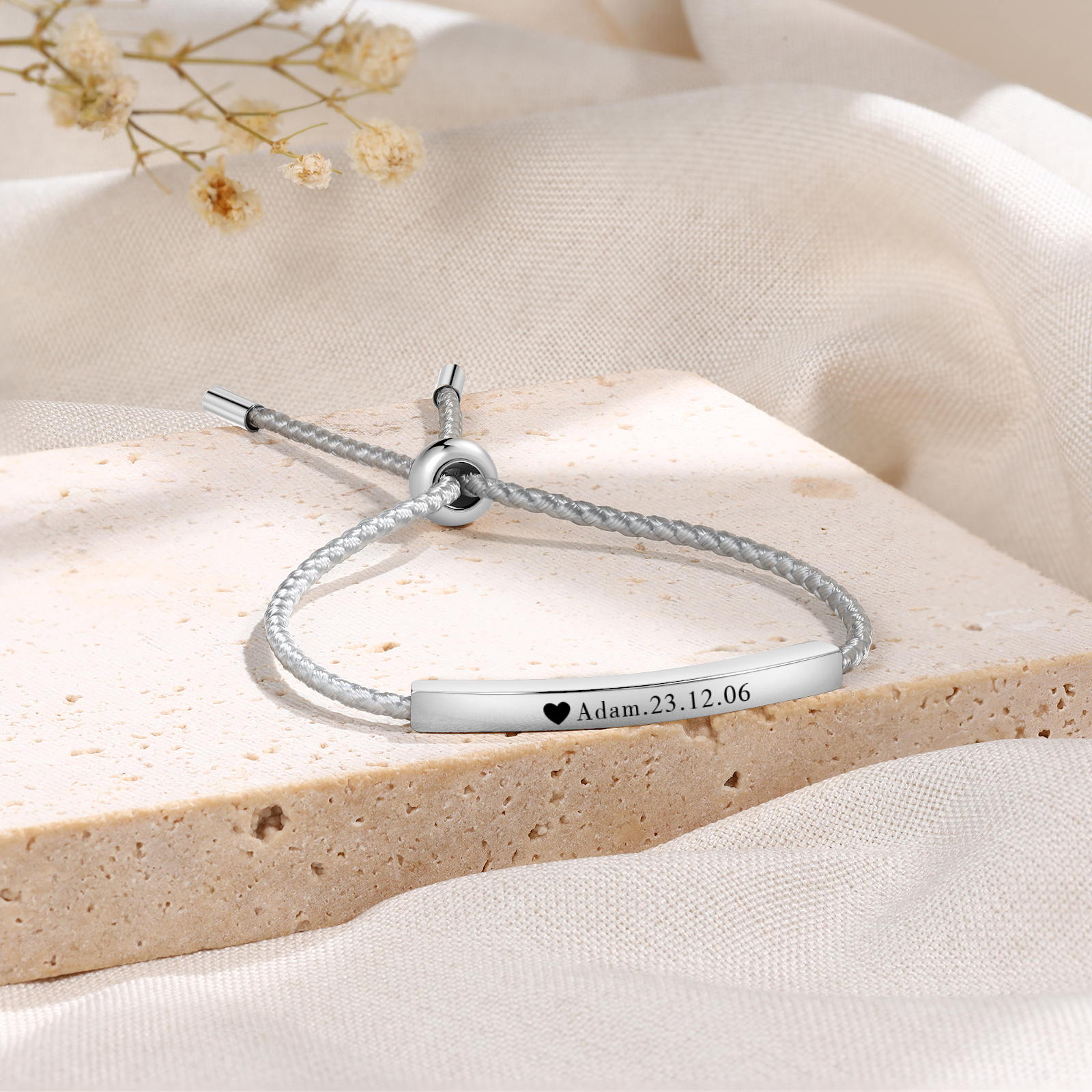 Bracelet 1 Prénom et Date Personnalisés pour Couple