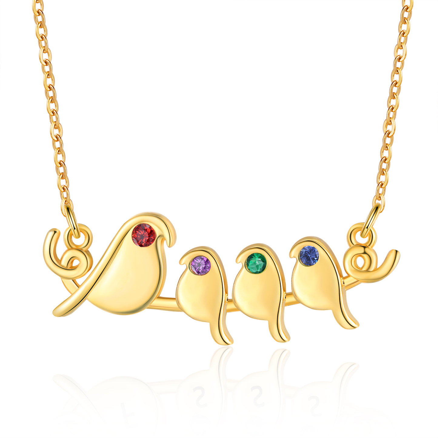 Collier Petit Oiseau 4 Lettres et Pierres de Naissance Personnalisés Collier Femmes