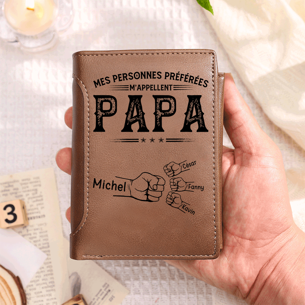 Portefeuille Homme Personnalisé – Poings des Enfants, 1 à 6 Prénoms et Surnom au Choix