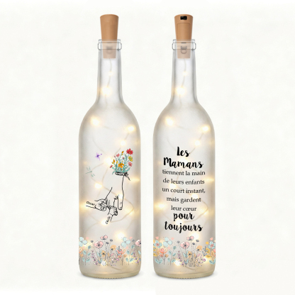 Bouteille Lumineuse LED personnalisée avec 2 à 12 Prénoms et Mains, Cadeau pour Maman