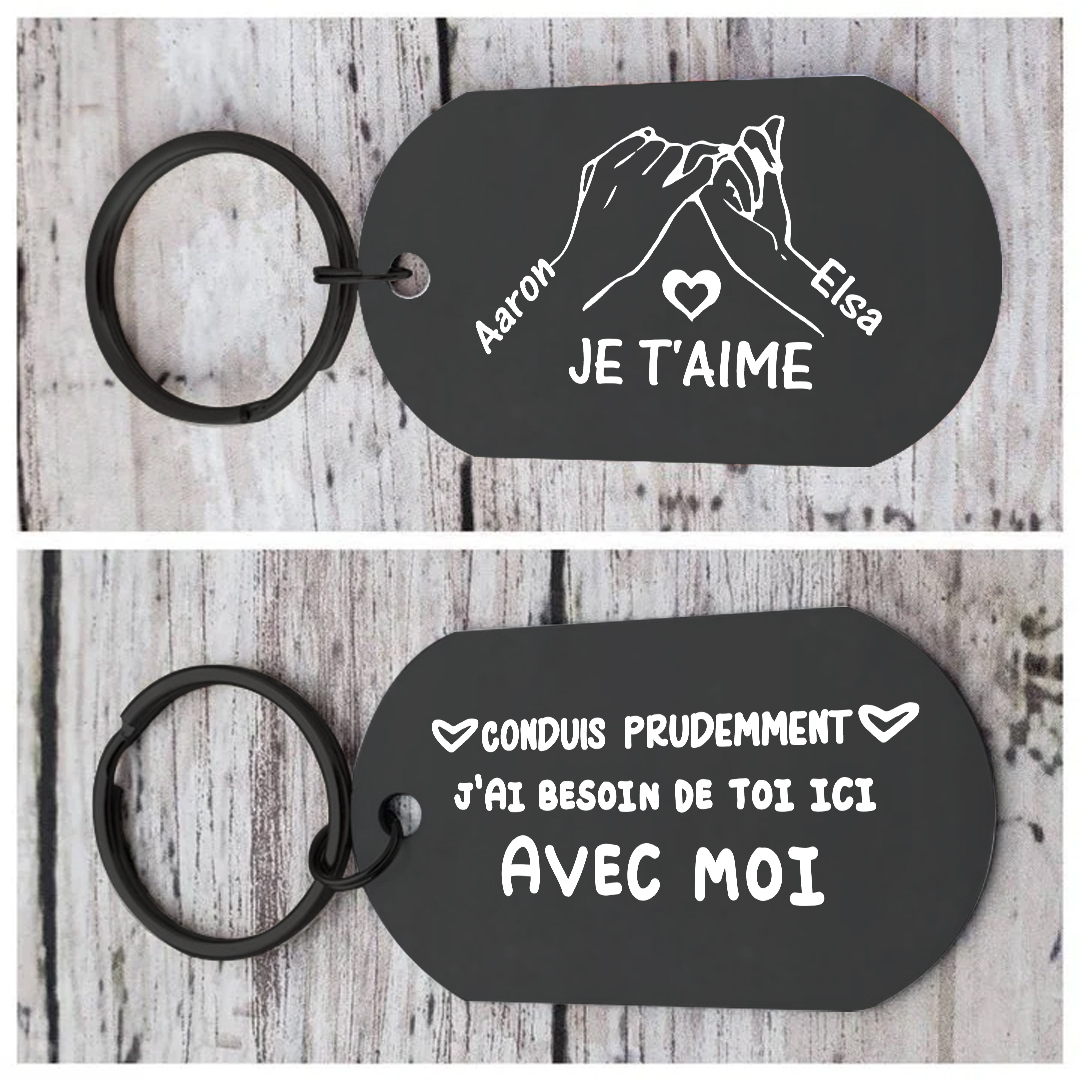 Porte-clés Couple Noir Personnalisable Conduis prudemment