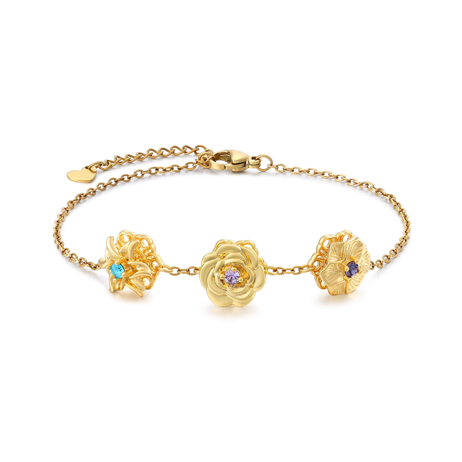 Bracelet Personnalisé Pierre de Naissance & Fleur Anniversaire | Jessemade