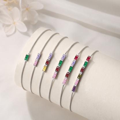 Bracelet personnalisé en argent 925 avec 1 à 6 pierres de naissance – Bracelet minimaliste pour Femme