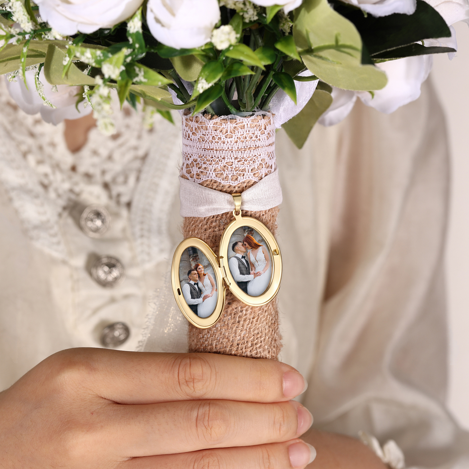 Charm personnalisé pour bouquet de mariée avec photo, fleur de naissance et ruban, souvenir commémoratif de mariage