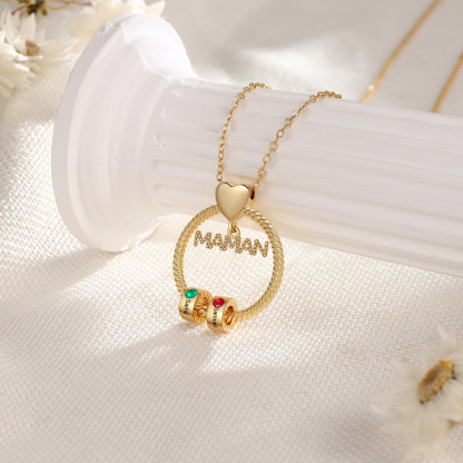 À ma Maman - Collier Pendentif 2 Prénoms Personnalisés avec Pierre de naissance