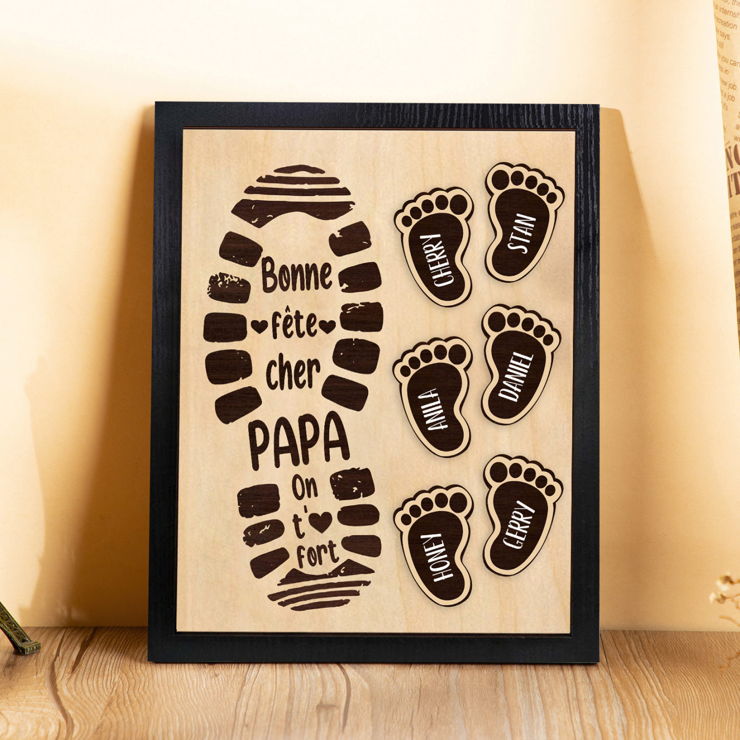 À Mon Papa-Cadre en Bois Pieds Bébé 6 Prénoms Personnalisés