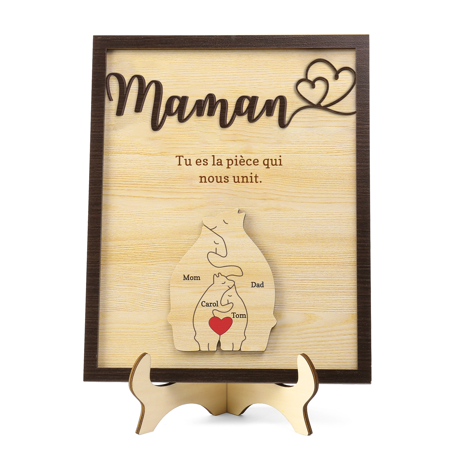 À ma Maman - Décoration en bois Ours 4 Prénoms Personnalisés Ornement pour Famille