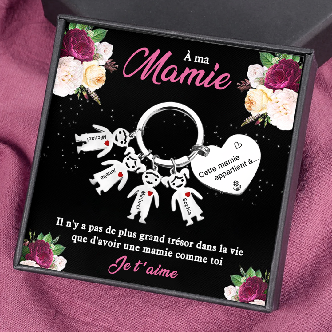 À Ma Mamie - Porte-Clés 4 Prénoms Personnalisé Avec Breloques 4 Enfants