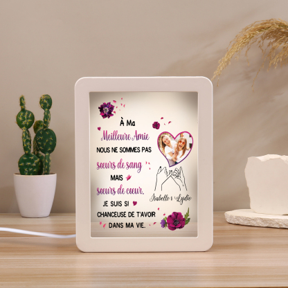 À ma Meilleure Amie - Cadre Photo/Miroir LED multifonctionnel 2 Prénoms Personnalisés avec 1 Photo