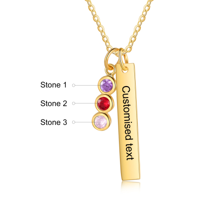 Collier Barre 1 Texte Personnalisé avec 3 Pierres de naissance Collier Femmes