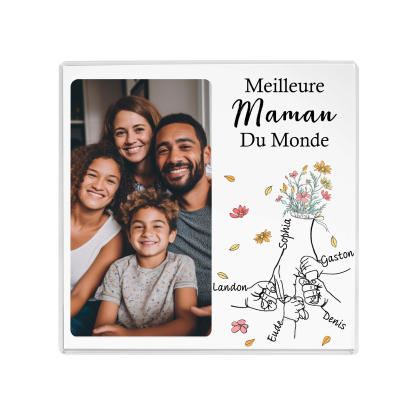 À ma Maman - Plaque Acrylique Carrée la Main dans la Main 5 Prénoms Personnalisés avec Photo