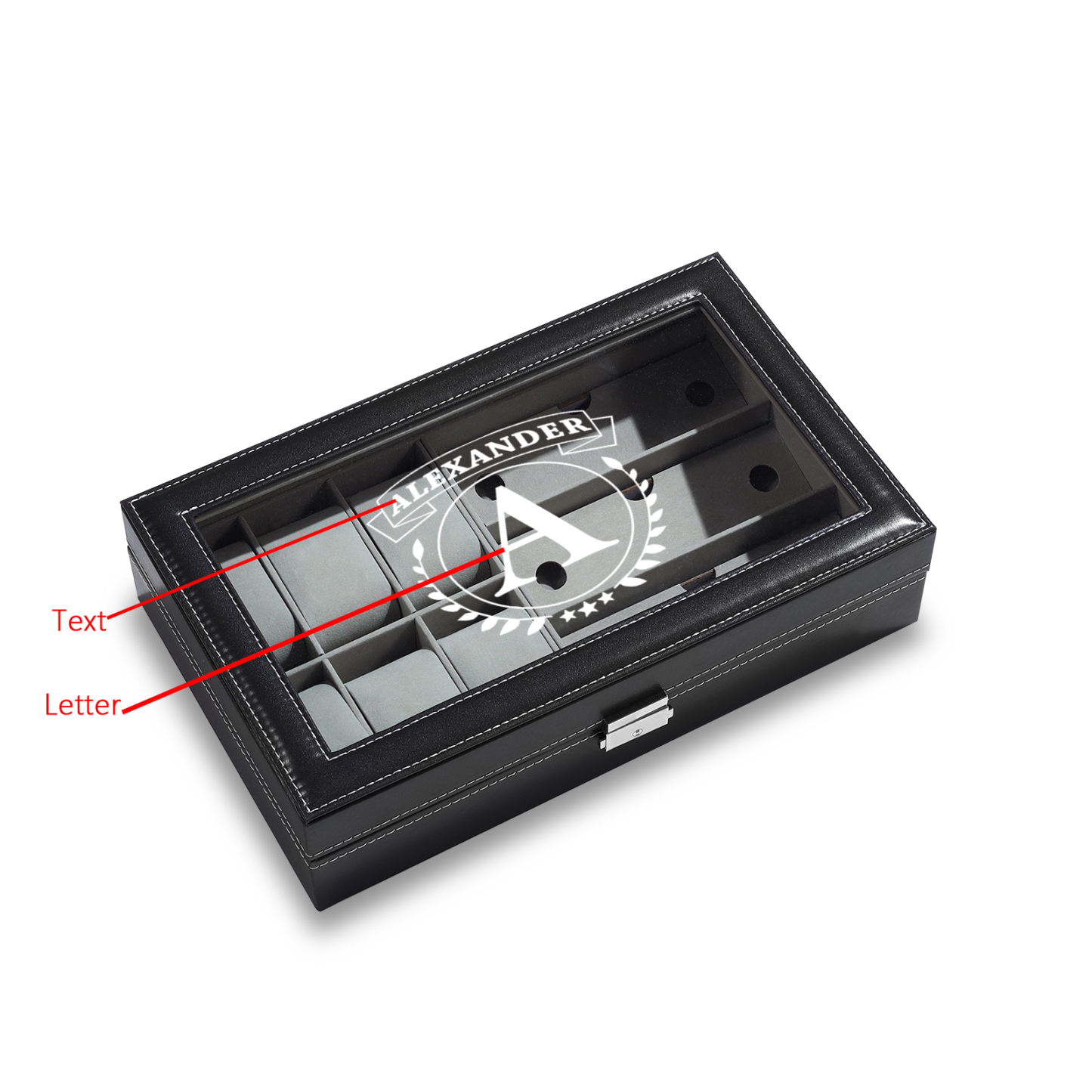 Boîte à Montre et Bijoux 1 Lettre et Texte Personnalisés Coffret Cadeau pour Hommes