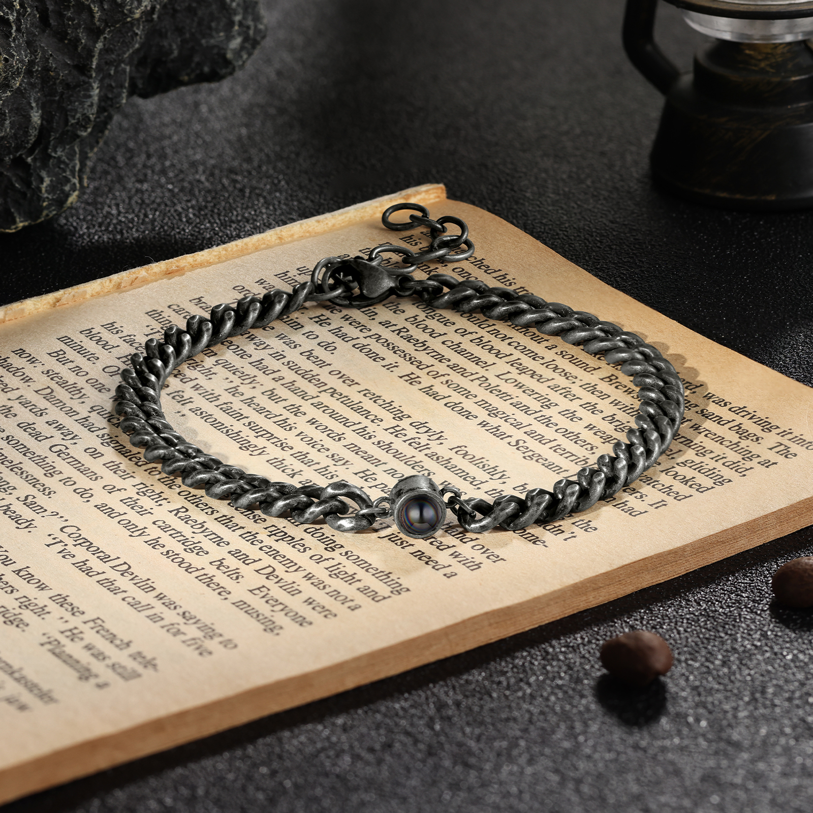 Bracelet en Acier Inoxydable Personnalisé Bracelet Photo Projection Noir｜Jessemade