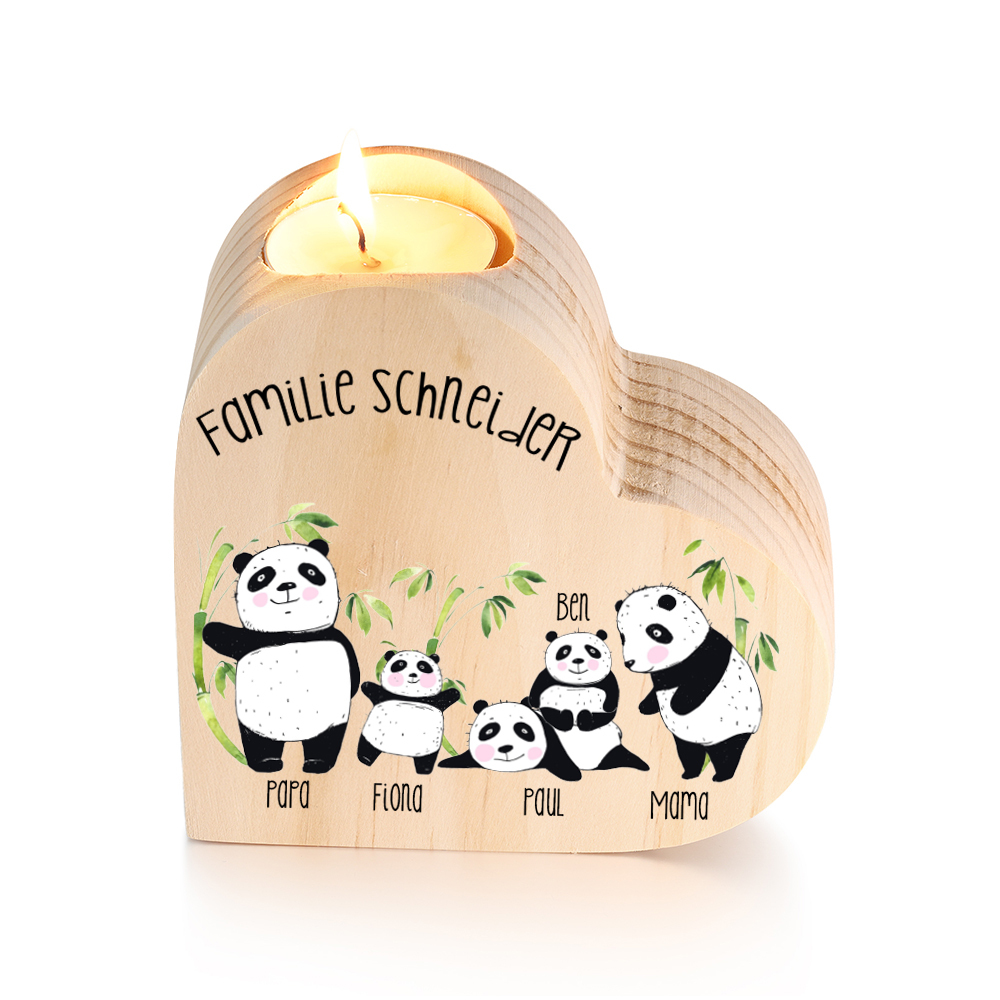 Bougeoirs en Bois Panda sans bougie 5 Prénoms Personnalisé avec 2 textes