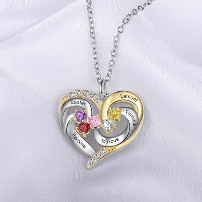 Collier Prénom cœur Argent 925 5 Prénom 5 pierre de naissance