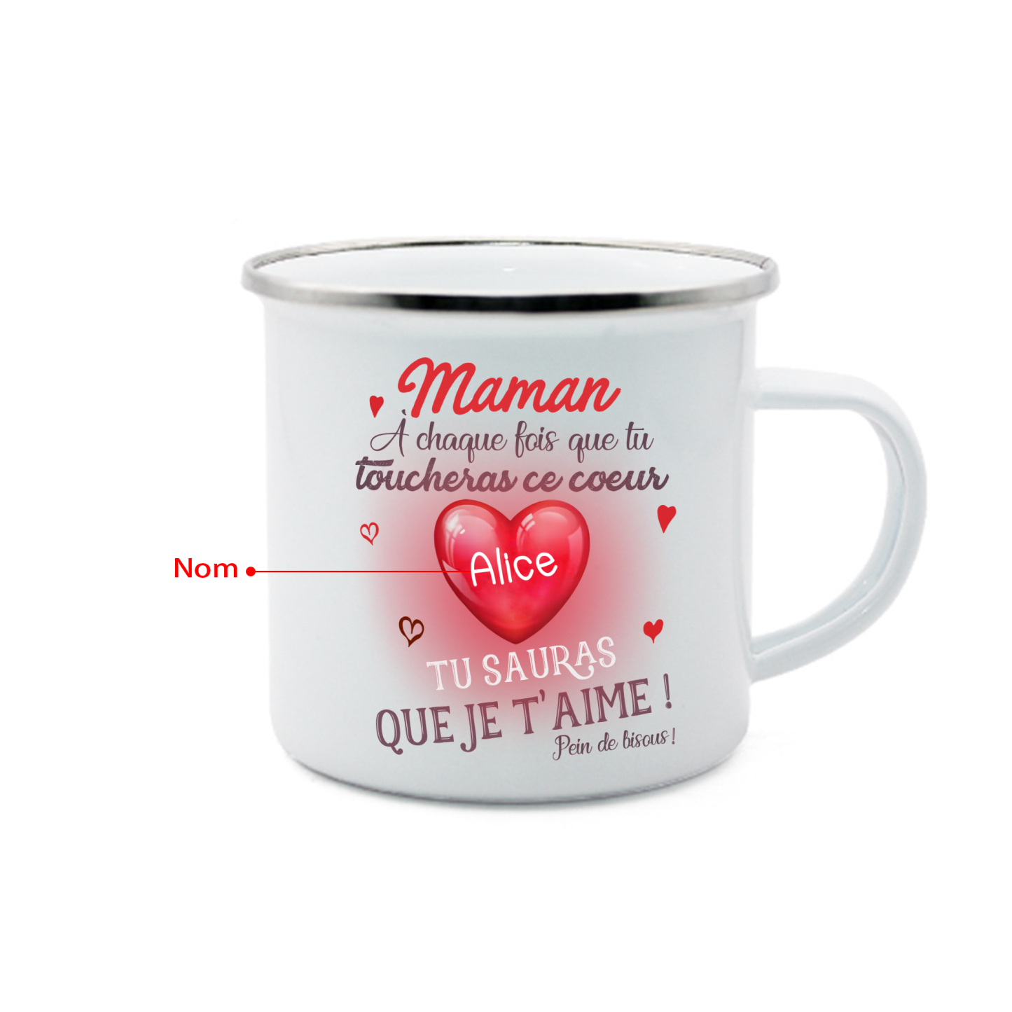À ma Maman - Tasse émaillée Cœur 1 Prénom Personnalisé