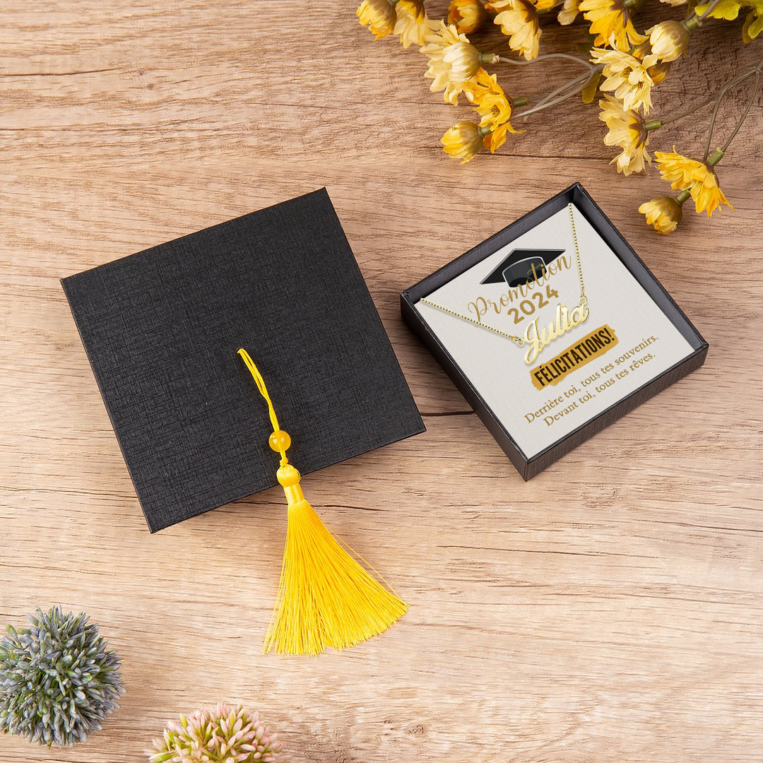 Collier Diplômé 2024 Prénom Personnalisé Cadeau de Graduation avec carte 